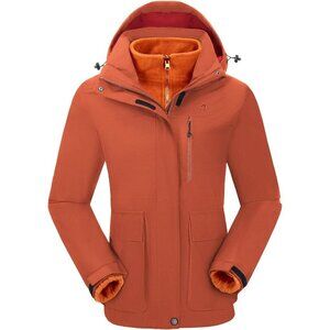 Women's D-Orange Fleece Ski Snow Jackets Coat Waterproof Snowboarding Winter
